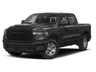 A black RAM pickup truck on a dark background