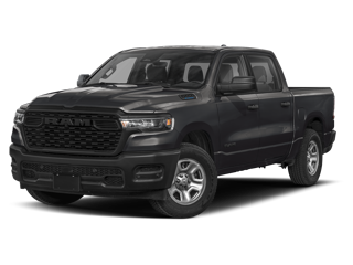 A black RAM pickup truck on a dark background