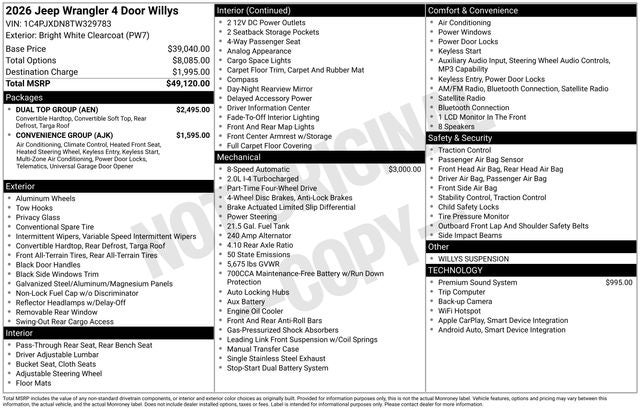 2026 Jeep Wrangler Willys America 250th