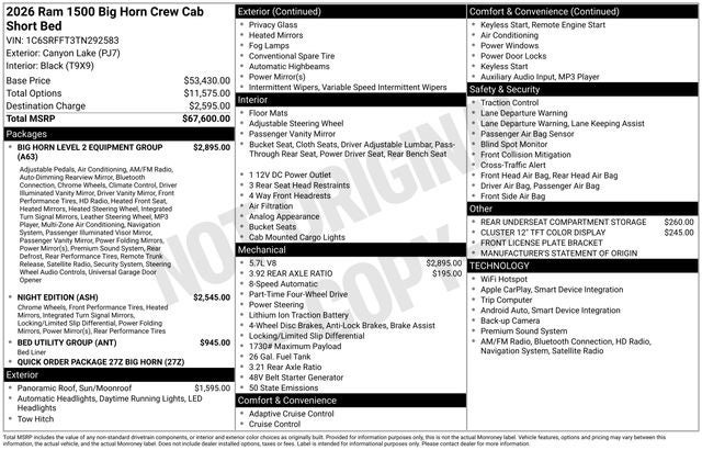 2026 RAM Ram 1500 Big Horn/Lone Star