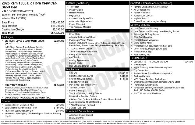 2026 RAM Ram 1500 Big Horn/Lone Star