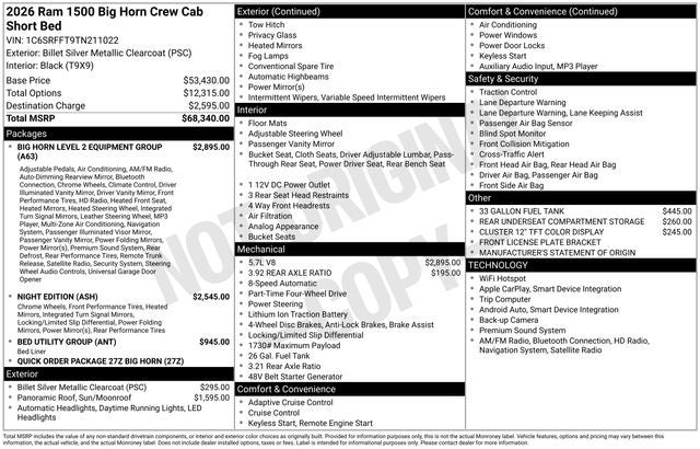 2026 RAM Ram 1500 Big Horn/Lone Star Fox Factory DC650