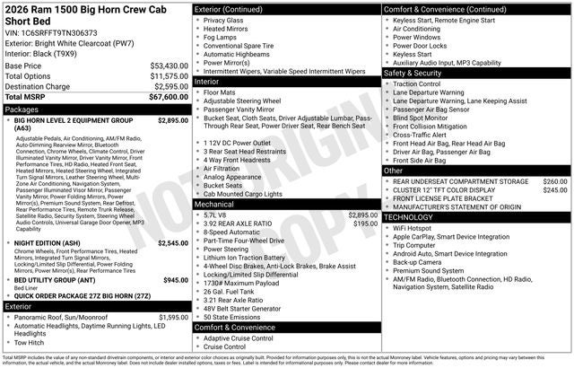 2026 RAM Ram 1500 Big Horn/Lone Star