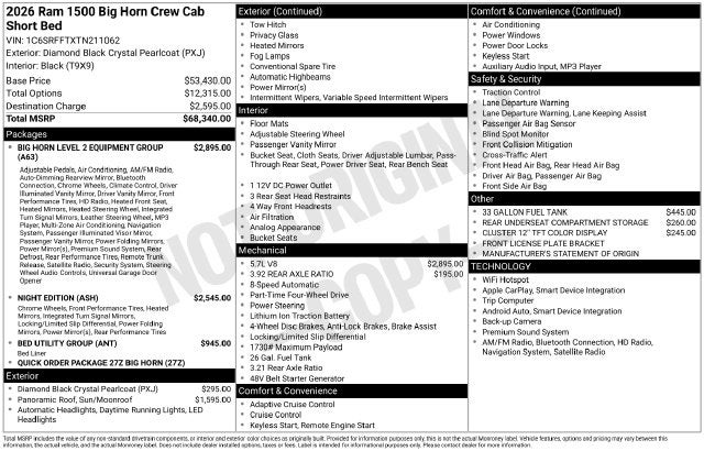 2026 RAM Ram 1500 Big Horn/Lone Star