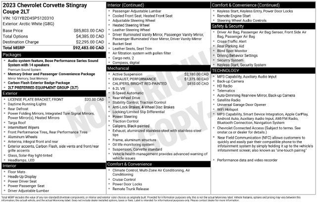 2023 Chevrolet Corvette Stingray 2LT