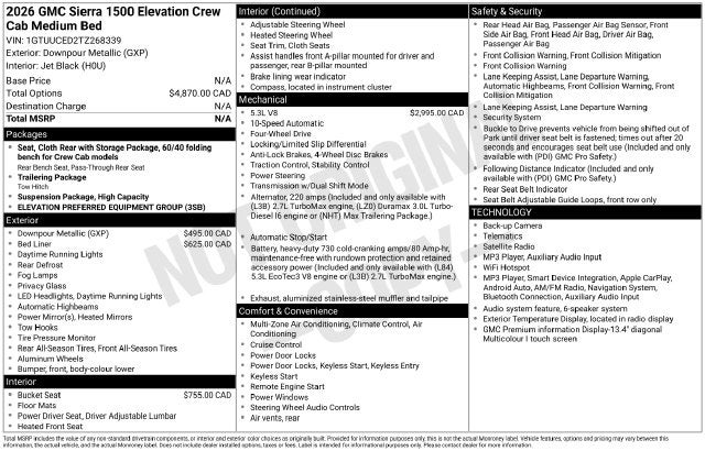 2026 GMC Sierra 1500 Elevation