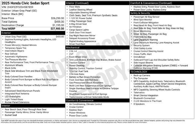 2025 Honda Civic Sedan Sport